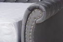 Caspian Gray Velvet Fabric Upholstered and Crystal Tufted Queen Size Daybed Baxton