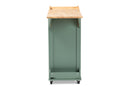 Quinn Two-tone Dark Green and Natural Wood Kitchen Storage Cart Baxton