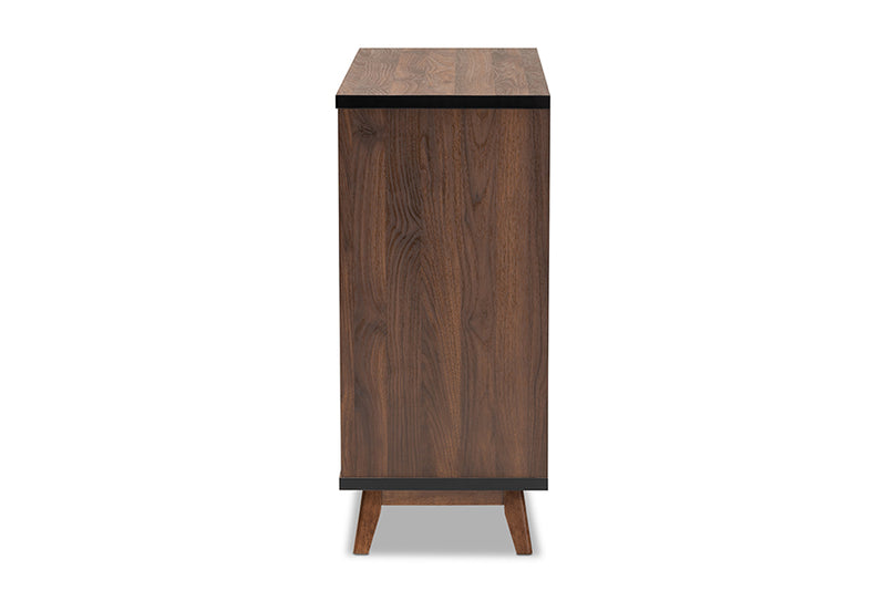 Chloe Mid-Century Modern Two-Tone Walnut Brown and Black Finished Wood Wine Storage Cabinet