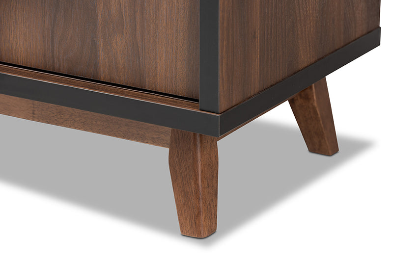 Chloe Mid-Century Modern Two-Tone Walnut Brown and Black Finished Wood Wine Storage Cabinet