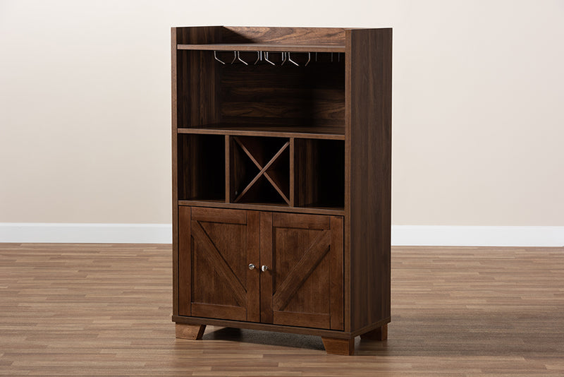 Priscilla Transitional Farmhouse Walnut Brown Finished Wood Wine Storage Cabinet