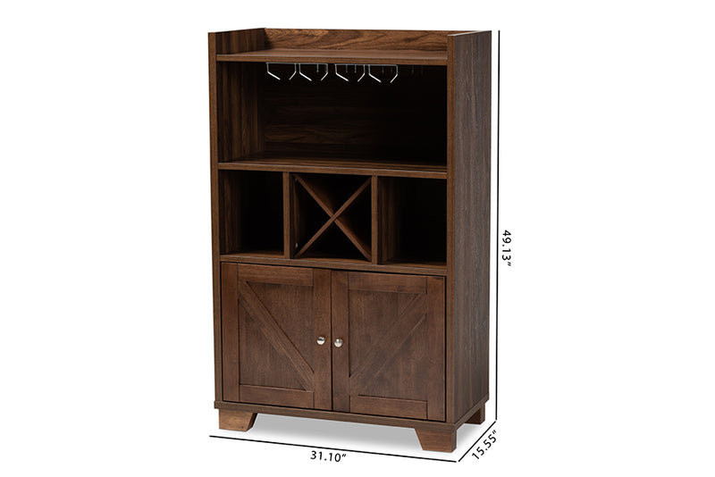 Priscilla Transitional Farmhouse Walnut Brown Finished Wood Wine Storage Cabinet