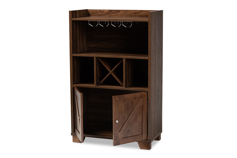 Priscilla Transitional Farmhouse Walnut Brown Finished Wood Wine Storage Cabinet