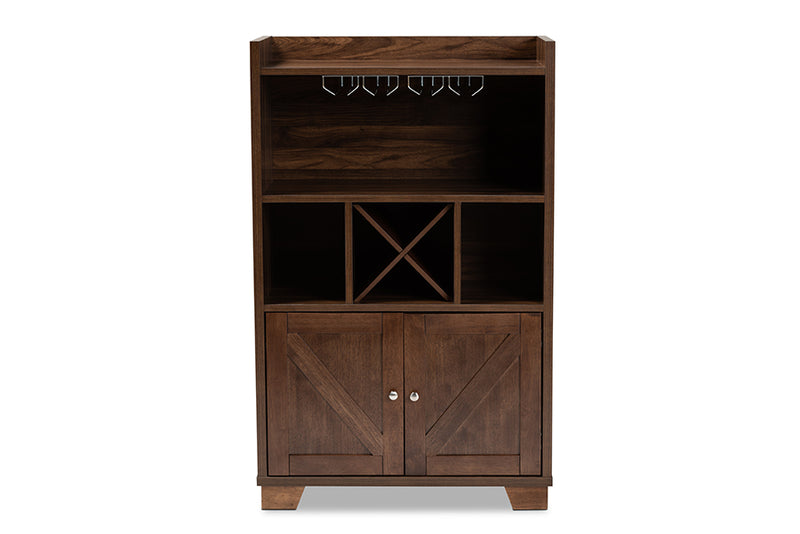 Priscilla Transitional Farmhouse Walnut Brown Finished Wood Wine Storage Cabinet