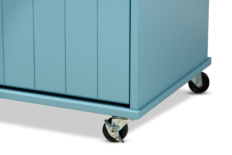 Lexi Modern and Contemporary Sky Blue Finished Wood Kitchen Storage Cart