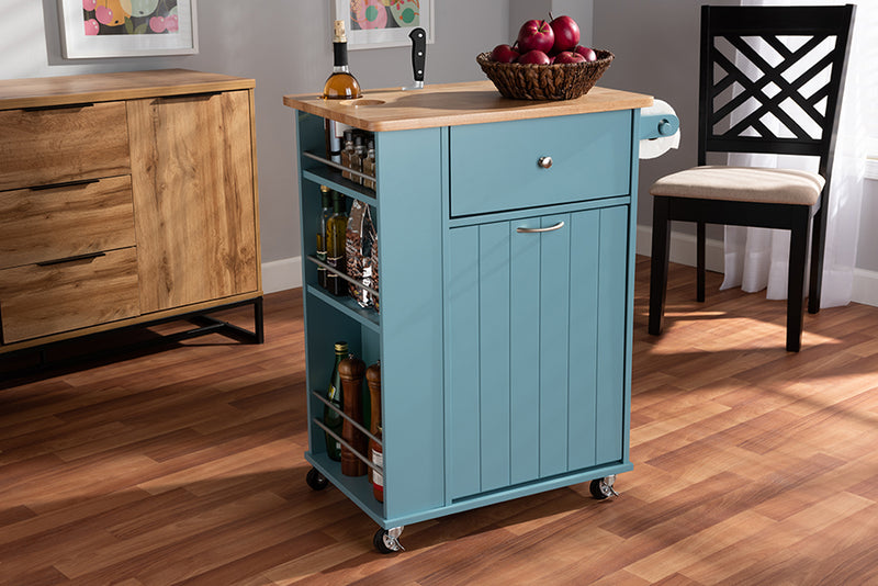 Lexi Modern and Contemporary Sky Blue Finished Wood Kitchen Storage Cart