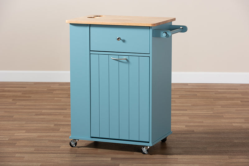 Lexi Modern and Contemporary Sky Blue Finished Wood Kitchen Storage Cart