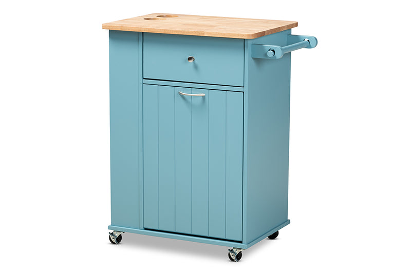 Lexi Modern and Contemporary Sky Blue Finished Wood Kitchen Storage Cart