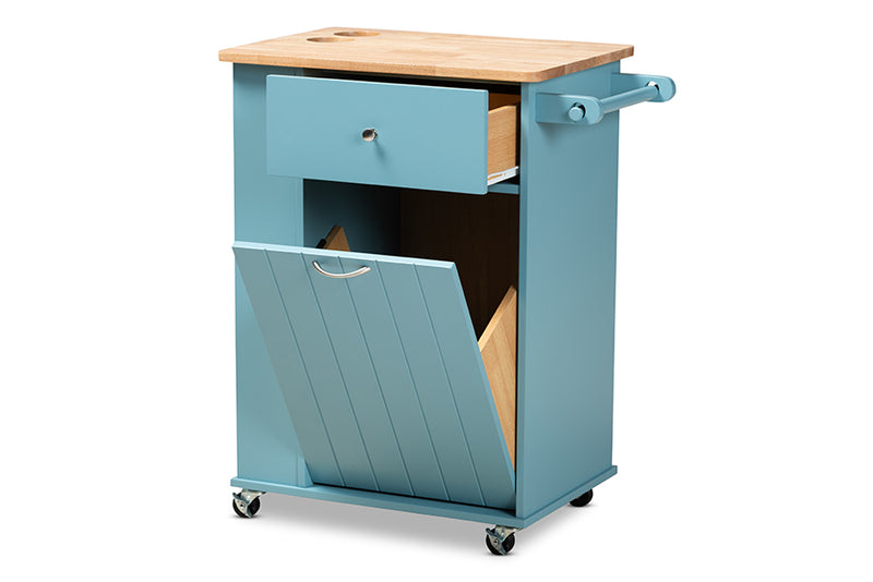 Lexi Modern and Contemporary Sky Blue Finished Wood Kitchen Storage Cart