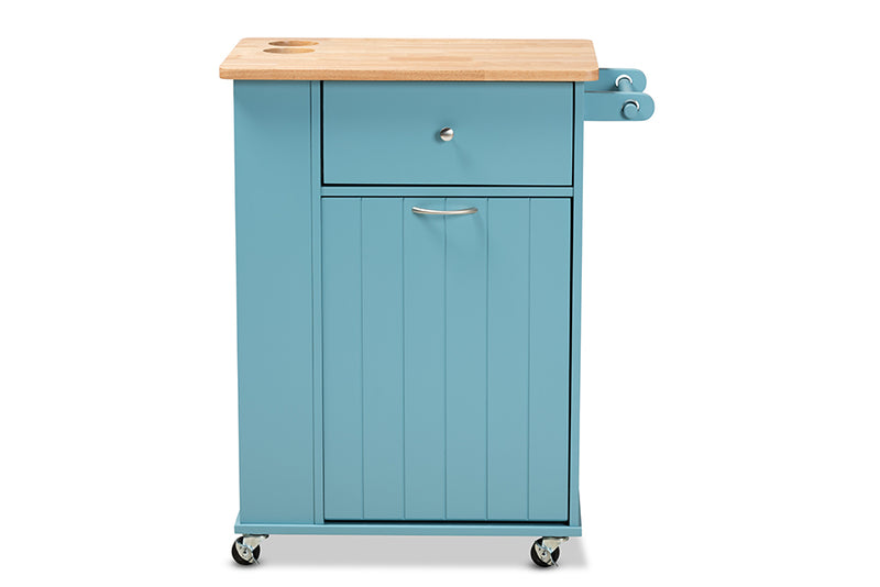 Lexi Modern and Contemporary Sky Blue Finished Wood Kitchen Storage Cart