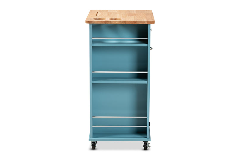 Lexi Modern and Contemporary Sky Blue Finished Wood Kitchen Storage Cart