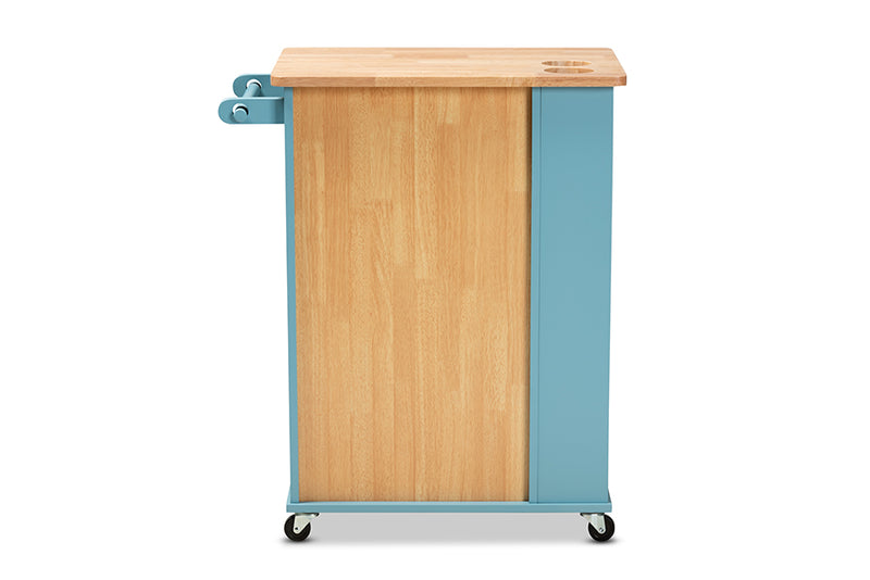 Lexi Modern and Contemporary Sky Blue Finished Wood Kitchen Storage Cart