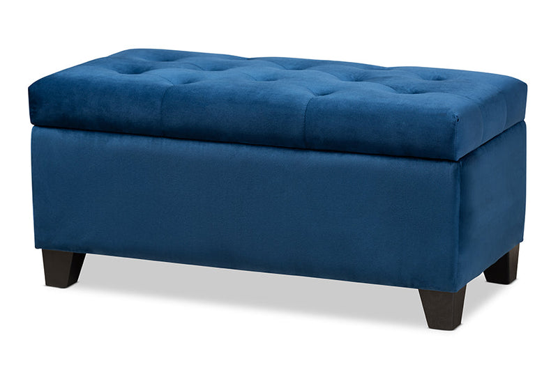 Rocco Navy Blue Velvet Fabric Upholstered Storage Ottoman Baxton