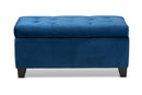 Rocco Navy Blue Velvet Fabric Upholstered Storage Ottoman Baxton