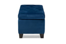 Rocco Navy Blue Velvet Fabric Upholstered Storage Ottoman Baxton