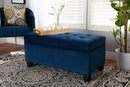 Rocco Navy Blue Velvet Fabric Upholstered Storage Ottoman Baxton