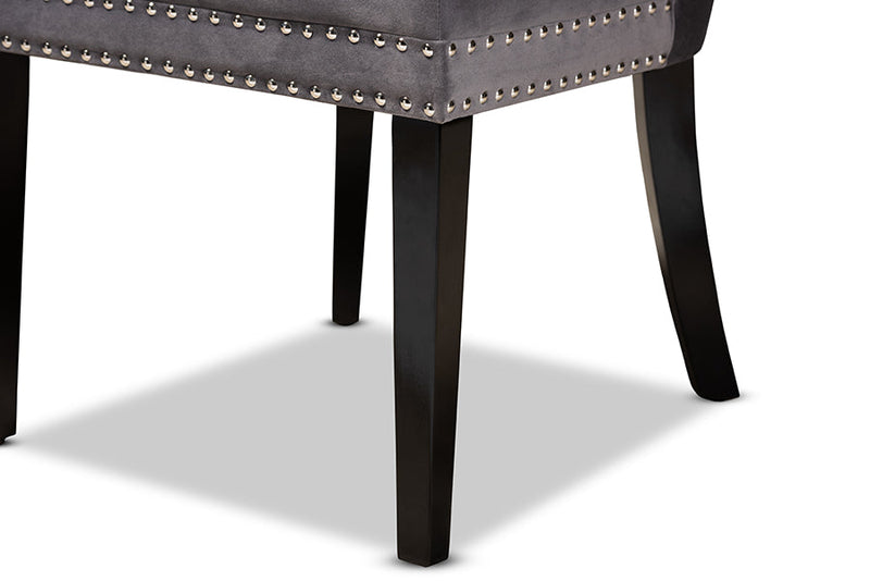 Ellastone Gray Velvet Fabric Espresso Finished 2Pc Wood Dining Chair Set Baxton