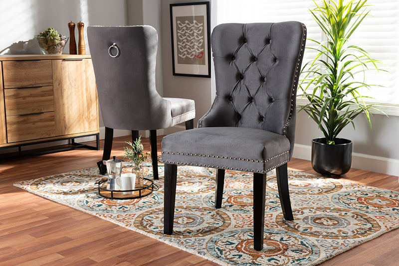 Ellastone Modern Transitional Gray Velvet Fabric Upholstered Espresso Finished 2-Piece Wood Dining Chair Set Set