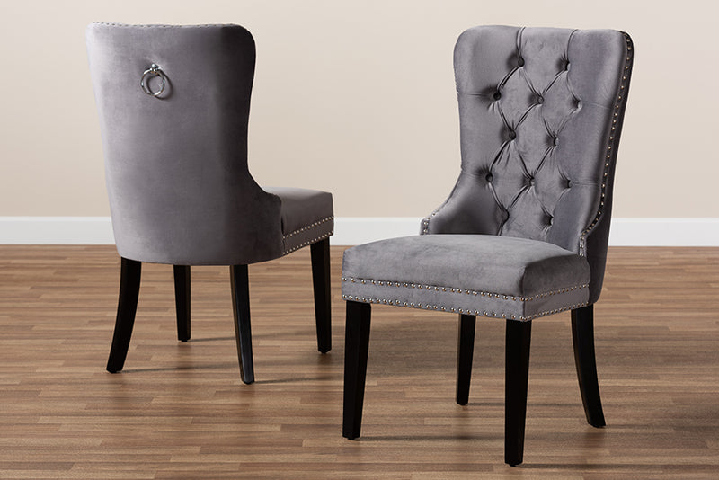 Ellastone Modern Transitional Gray Velvet Fabric Upholstered Espresso Finished 2-Piece Wood Dining Chair Set Set