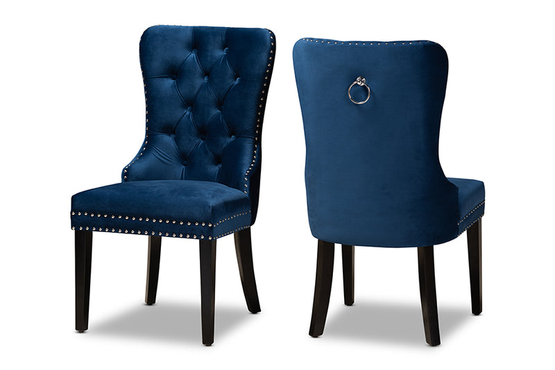 Ellastone Modern Transitional Navy Blue Velvet Fabric Upholstered Espresso Finished 2-Piece Wood Dining Chair Set Set