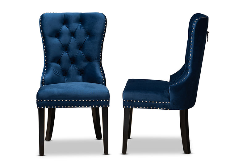 Ellastone Modern Transitional Navy Blue Velvet Fabric Upholstered Espresso Finished 2-Piece Wood Dining Chair Set Set