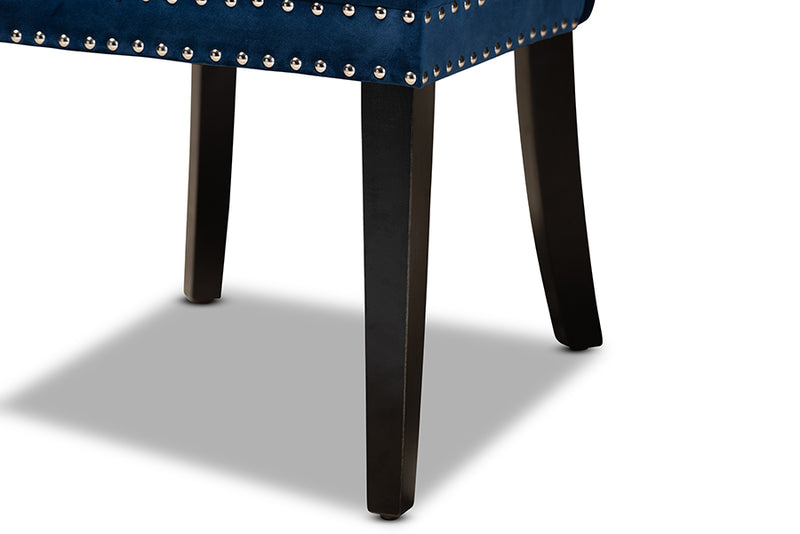 Ellastone Modern Transitional Navy Blue Velvet Fabric Upholstered Espresso Finished 2-Piece Wood Dining Chair Set Set