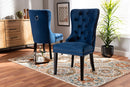 Ellastone Navy Blue Velvet Fabric Espresso Finished 2Pc Wood Chair Set Baxton
