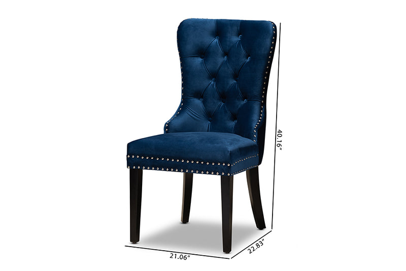 Ellastone Modern Transitional Navy Blue Velvet Fabric Upholstered Espresso Finished 2-Piece Wood Dining Chair Set Set