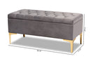 Ayu Gray Velvet Fabric Upholstered Gold Finished Button Tufted Storage Ottoman Baxton