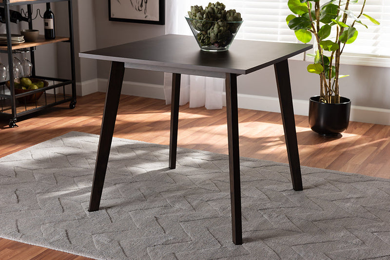 Elmdon Dark Oak Brown Finished Square Wood Dining Table Baxton