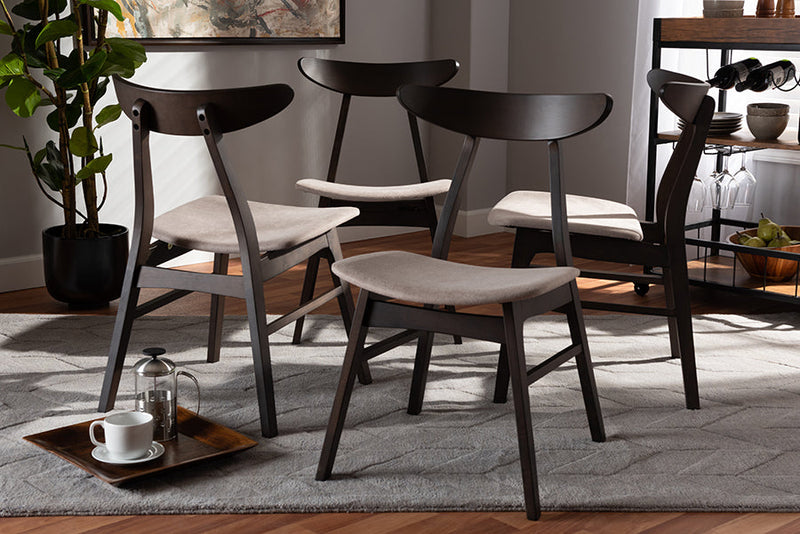Elmdon Beige Fabric Dark Oak Brown Finished 4Pc Wood Dining Chair Set Baxton
