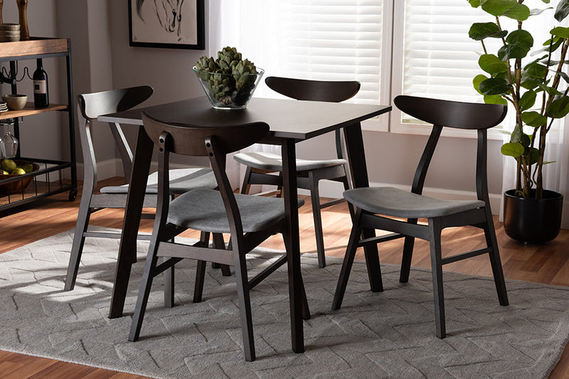 Elmdon Light Gray Fabric Dark Oak Brown Finished 5-Piece Wood Dining Set Baxton