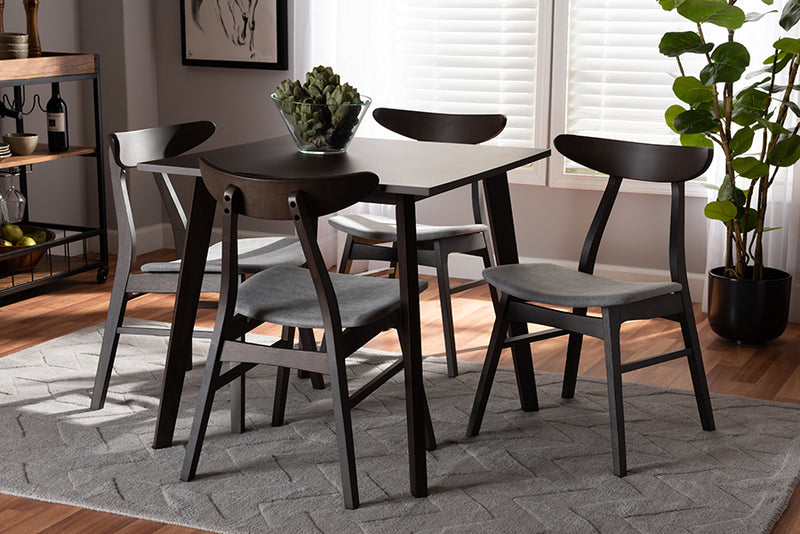 Elmdon Mid-Century Modern Light Gray Fabric Upholstered Dark Oak Brown Finished 5-Piece Wood Dining Set