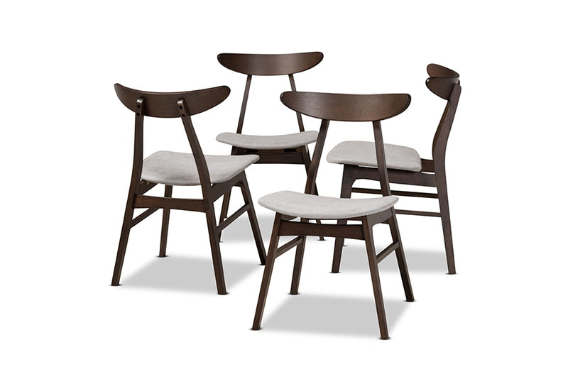 Elmdon Mid-Century Modern Light Gray Fabric Upholstered Dark Oak Brown Finished 4-Piece Wood Dining Chair Set Set