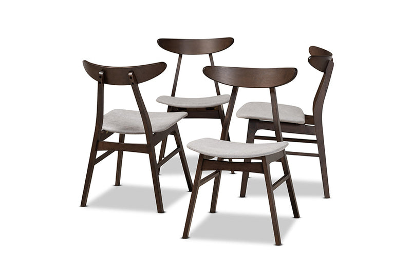 Elmdon Light Gray Fabric Dark Oak Brown Finished 4Pc Wood Dining Chair Set Baxton