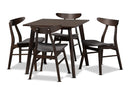 Elmdon Dark Gray Fabric Dark Oak Brown Finished 5-Piece Wood Dining Set Baxton