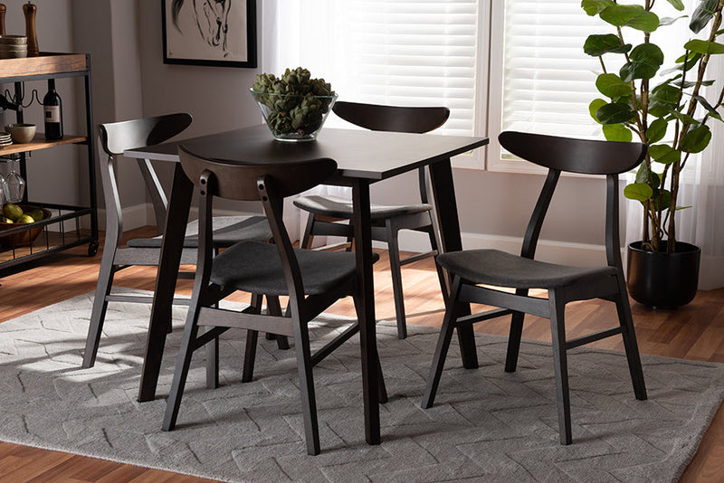 Elmdon Dark Gray Fabric Dark Oak Brown Finished 5-Piece Wood Dining Set Baxton