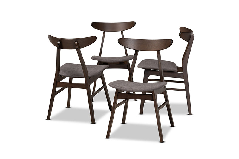 Elmdon Mid-Century Modern Dark Gray Fabric Upholstered Dark Oak Brown Finished 4-Piece Wood Dining Chair Set Set