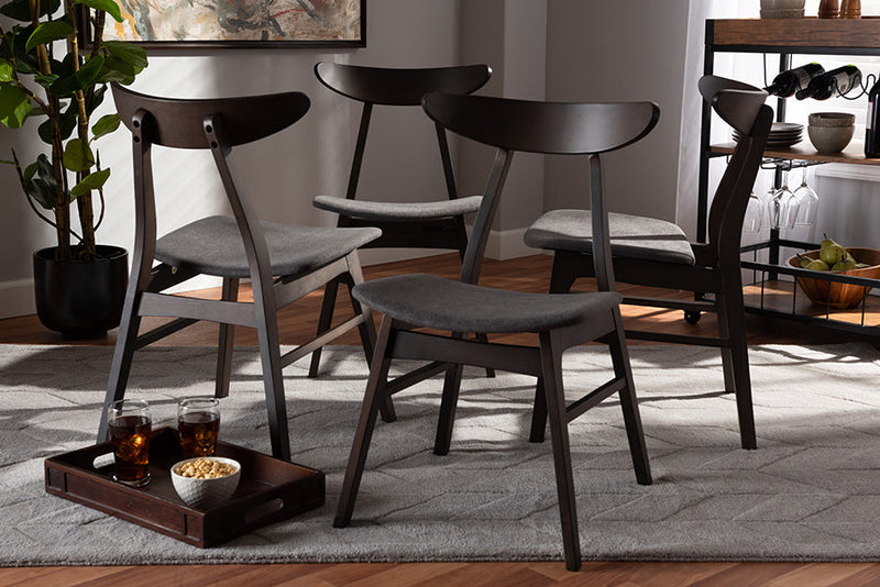 Elmdon Dark Gray Fabric Dark Oak Brown Finished 4Pc Wood Dining Chair Set Baxton