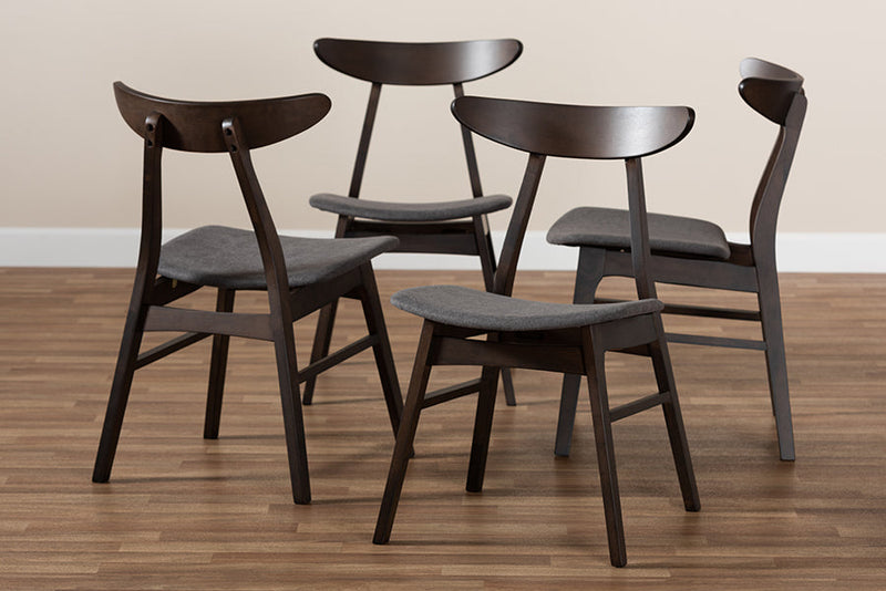 Elmdon Dark Gray Fabric Dark Oak Brown Finished 4Pc Wood Dining Chair Set Baxton
