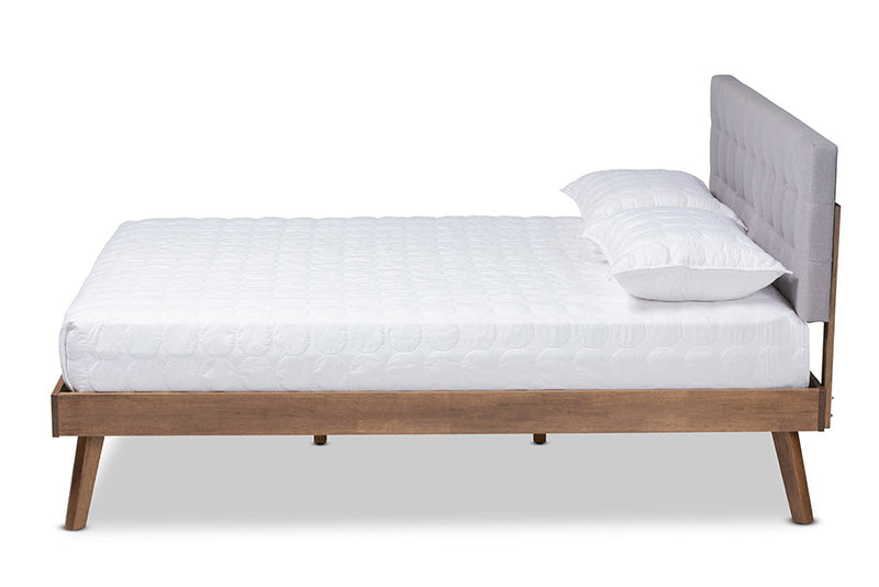 Finlay Light Gray Fabric Walnut Brown Full Size Platform Bed Baxton