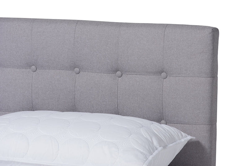Finlay Light Gray Fabric Walnut Brown Full Size Platform Bed Baxton