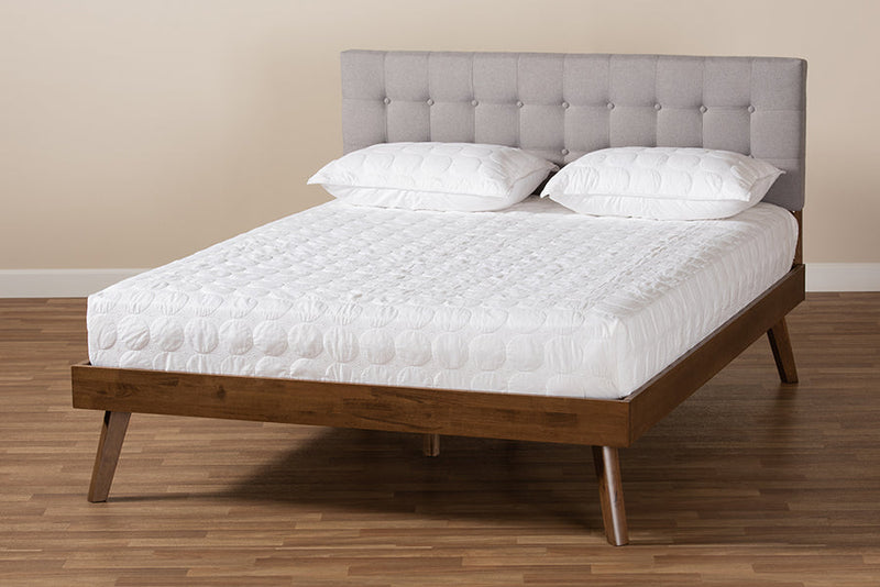 Finlay Light Gray Fabric Walnut Brown Full Size Platform Bed Baxton