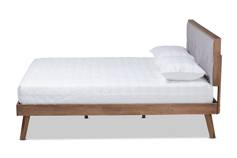 Celestine Light Gray Fabric Walnut Brown Full Size Platform Bed Baxton