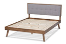 Celestine Light Gray Fabric Walnut Brown Queen Size Platform Bed Baxton