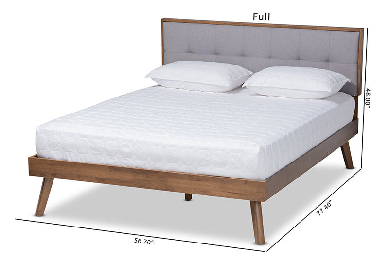 Celestine Light Gray Fabric Walnut Brown Full Size Platform Bed Baxton