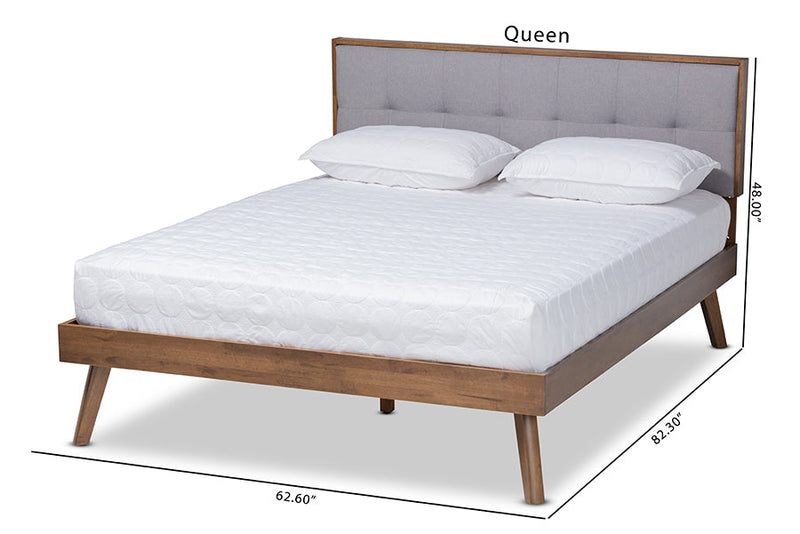 Celestine Light Gray Fabric Walnut Brown Full Size Platform Bed Baxton