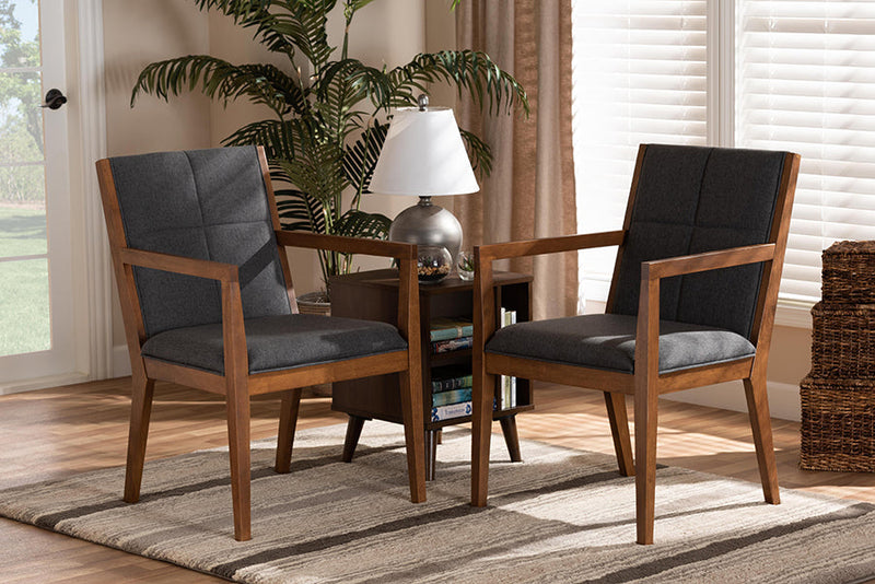 Miren Dark Gray and Walnut Effect 2Pc Chair Set Baxton
