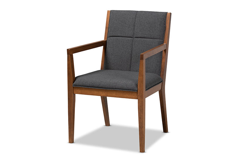 Miren Dark Gray Fabric Upholstered and Walnut Brown 5-Piece Dining Set Baxton