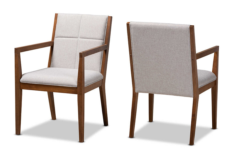 Miren Greige and Walnut Effect 2Pc Chair Set Baxton